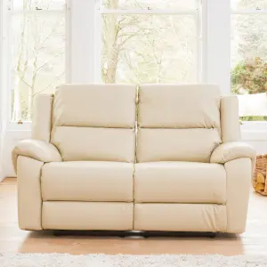 Brookhaven 162cm Wide Cream Bonded Leather 2 Seat Electric Reclining Sofa with Independently Reclining Left and Right Hand Seats