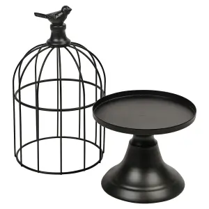 URBNLIVING 30cm Height Black Metal Wire Bird Cage Tealight Pillar Candle Stand Holder Table Centrepiece