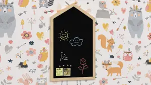 ALLboards Magnetic Chalkboard House Hut Shape Form with Wooden Frame 90x60cm, Magnetic Chalkboard Chalk for Kids, Kinder Room