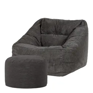 icon Morgan Corduroy Armchair Bean Bag and Pouffe Set Charcoal Grey Giant Bean Bag Chair