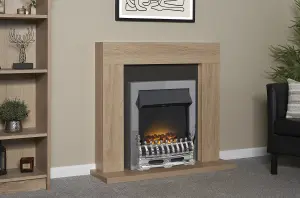 Adam Malmo Fireplace in Oak & Black with Blenheim Electric Fire in Chrome, 39 Inch