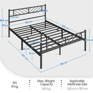 Minimalist Metal Slatted Bed Platform with Arrow Design Headboard Black / King (5')