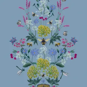 Joules Blue Floral bee Smooth Wallpaper