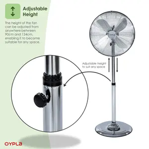 Oypla Electrical 16" Inch 40cm Chrome Metal Pedestal 3 Speed Stand Fan Cooling