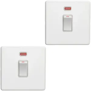 2 PACK 1 Gang 20A Single Light Switch & Neon SCREWLESS MATT WHITE 2Way Rocker