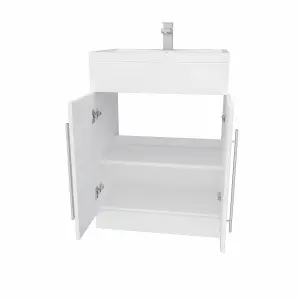 Rinse Bathrooms 600mm Floor Standing Vanity Unit with Basin Sink Cabinet Unit Bathroom Storage Units Gloss White Painting