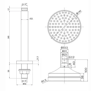 ENKI Traditional Chrome Fixed Ceiling Mounted Brass Shower Head 150mm