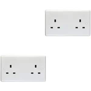 2 PACK 2 Gang Double 13A Unswitched UK Plug Socket - WHITE Wall Power Outlet