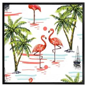 Flamingo & palm trees (Picutre Frame) / 20x20" / Black