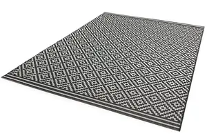 Black Outdoor Rug, Geometric Stain-Resistant Rug For Patio Decks Garden Balcony, 4mm Modern Outdoor Rug-200cm X 290cm