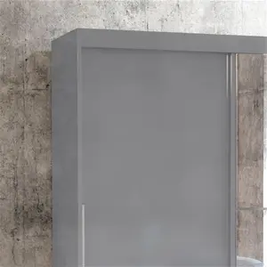 Lynx - 2 Door Sliding Wardrobe With Mirror - Grey - Mirror/Wooden - Happy Beds