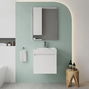 Wall Hung Vanity Basin Unit & Polymarble Basin - 500mm - Gloss White