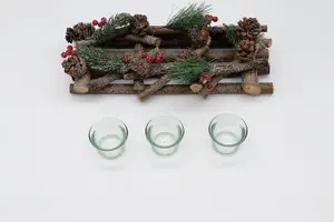 Christmas Tealight Candle Holder Decoration Tea Light Glass Votive Pinecones Xmas Home