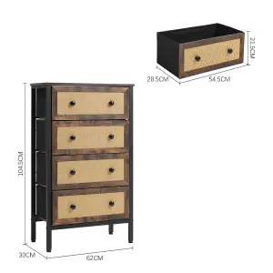 Chest of Drawers Rustic Rattan Storage Cabinet with 4 Drawers