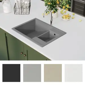 Berkfield Kitchen Sink with Overflow Hole Double Basins Grey Granite