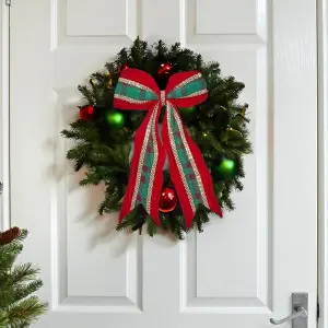 Green & Red Hanging Door Bow Christmas Decoration