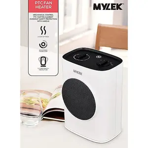 MYLEK Fan Heater Oscillating 1.8kW Ceramic PTC 2 Heat Settings Produces Warm Air Adjustable Thermostat