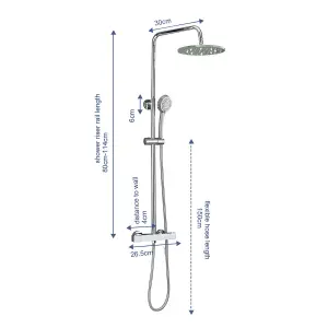 Nes Home Thermostatic Shower Mixer Valve 300mm LED Shower Head, Riser Rail Kit