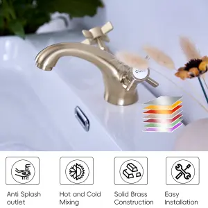 BATHWEST Gold Bathroom Tap Brass Vic Basin Mixer Tap Two-Handle Bathroom Mixer Tap