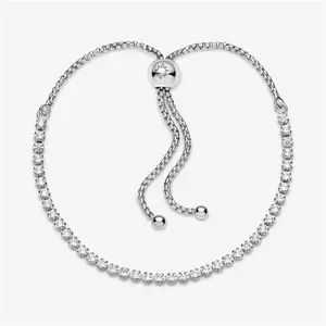 Pandora Sparkling Slider Tennis Bracelet - Silicone / Sterling Silver / Cubic Zirconia - Sz. 25 cm