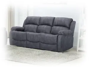 Alaska Grey Suede Fabric 3 Piece Sofa Suite Manual Reclining Armchairs + Static 3 Seater Seater Sofa High Back