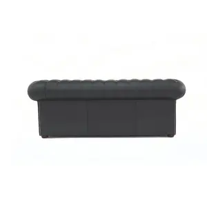 Chesterfield 3 Seater Shelly Black Real Leather Sofa Bespoke In Classic Style