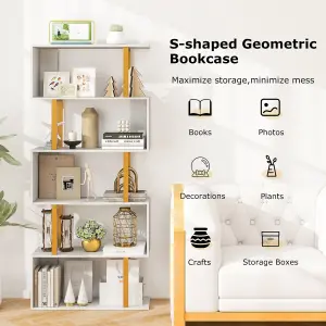 COSTWAY 5-Tier Geometric Bookcase 157 cm S-Shaped Bookshelf with Metal Frame