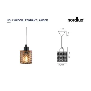 Nordlux Hollywood Indoor Dining Living Kitchen Hallway Pendant In Amber (Diam) 10.8cm