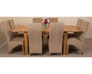 Richmond 140cm - 220cm Oak Extending Dining Table and 8 Chairs Dining Set with Lola Beige Fabric Chairs