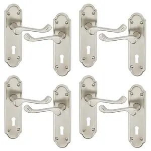 URBNLIVING 174mm Length 8 Pcs Ashworth Metal & Satin Nickel Lever Latch Keyhole Door Handle Set