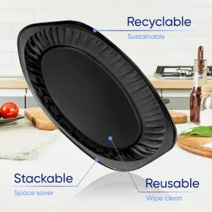 10 Pk Coppice Black Oval Aluminium Foil Platters for Parties, Buffets & Entertaining 35 x 24cm. Food Safe