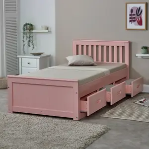 Mission Solid Wooden Storage Bed Frame 3ft Single - Pink