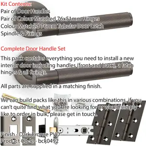 Door Handle & Latch Pack - Dark Bronze - Straight Reeded Lined Lever On Round Rose