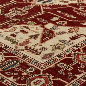 Geometric Persian Wool Easy to Clean Red Traditional Bordered Rug for Living Room & Bedroom-160cm X 235cm