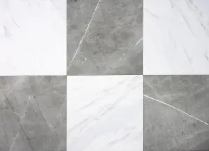 FloorPops Chris Loves Julia Bonneville Grey & White Marble Peel & Stick Floor Tiles, FP4421