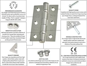 EAI - 3" Internal Door Hinges & Screws G7 FD30  - 76x50x2mm Square - Satin Nickel Plated - Pack 4 Pairs