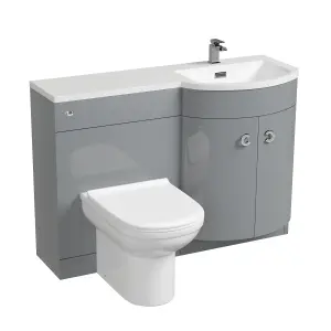 Nes Home Manifold Bathroom Grey P-Shape RH Basin Vanity Unit WC BTW Toilet 1100mm