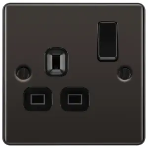 GoodHome Nickel effect Single 13A Gloss Black Socket 1 pole