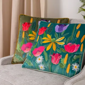 Wylder House Of Bloom Celandine Piped Feather Rich Cushion