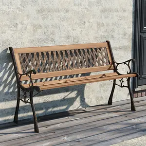 2 Seater Outdoor Wood Wrought Iron Garden Bench with Backrest 125cm