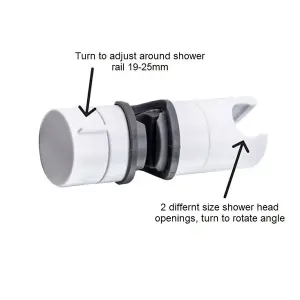 EUROSHOWERS White Adjustable Shower Riser Rail Slider 19-25mm