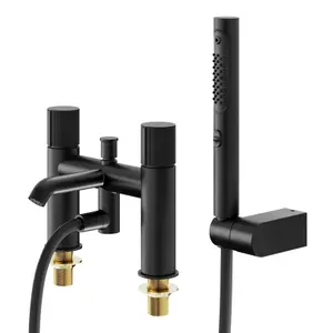 GoodHome Levanna Matt Black Deck-mounted Bath mixer tap with shower kit