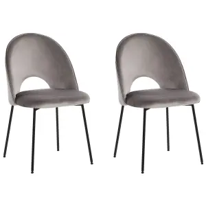 Set of 2 Dining Chairs COVELO Velvet Grey