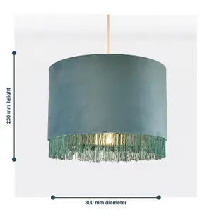 First Choice Lighting Teal Velvet With Chrome Inner Tassled Light Shade