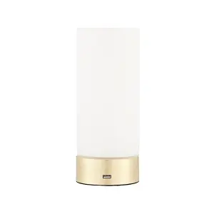 Luminosa Dara 1 Light Table Lamp Brushed Brass, Matt Opal Duplex Glass, E14