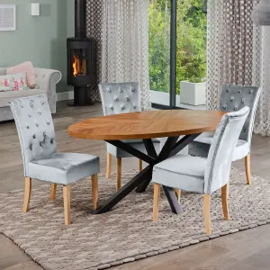 Dosenna Oval Dining Table Set with 4 Pienza Velvet Chairs - Silver