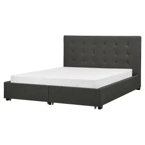 Fabric EU King Size Bed with Storage Dark Grey LA ROCHELLE