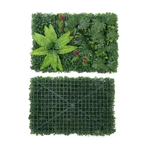 Green Artificial Plant Hedge Greenery Wall Panel with Assorted Foliage 600 x 400 mm