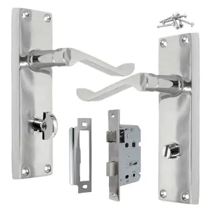 Door Handles Victorian Scroll Lever Bath Lock - Chrome Pack 150 x 40mm