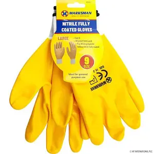 Pack Of 12 Heavy Duty Non-slip Safety Pvc Work Gloves Polyester Yellow & White (Large)